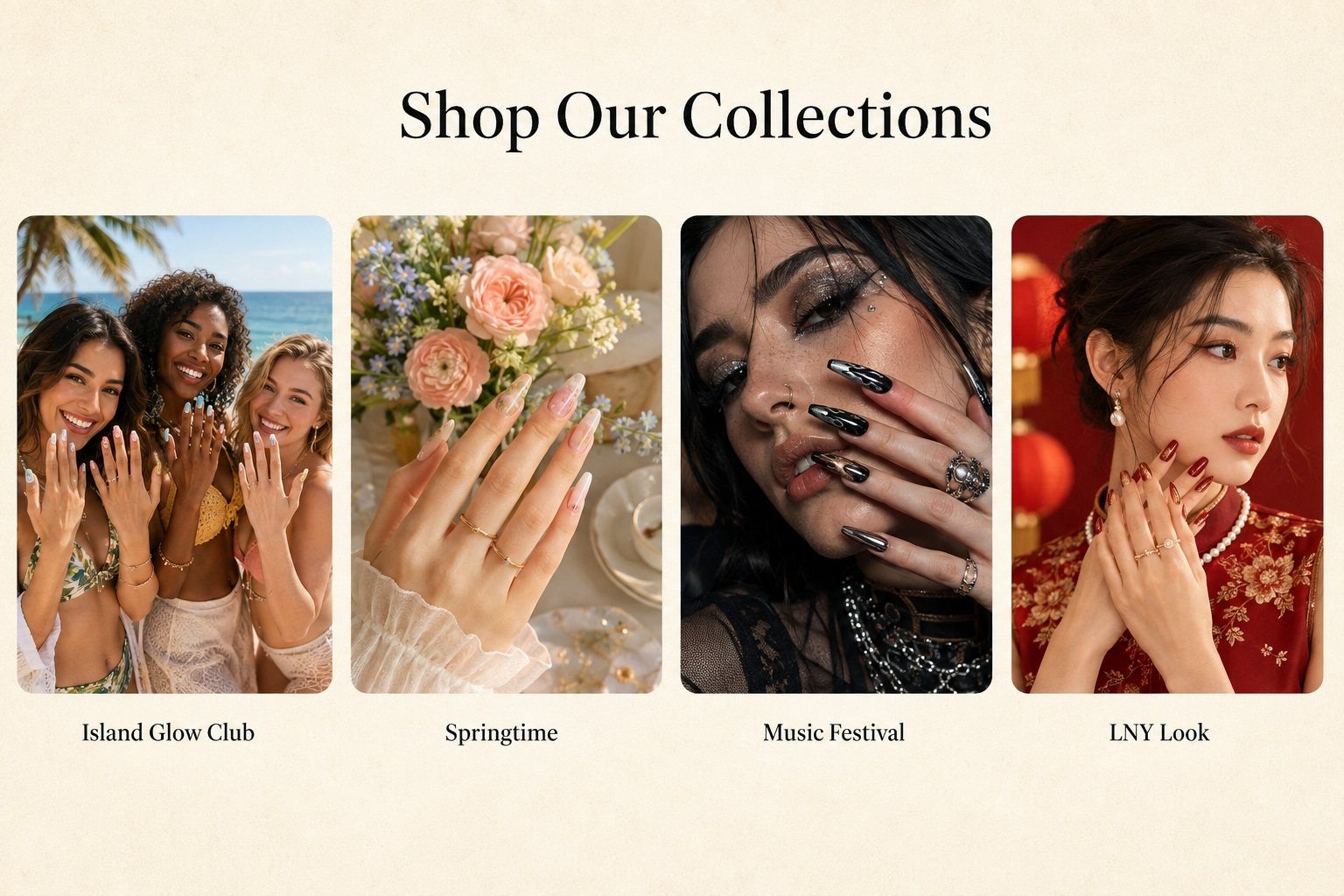 Press-on nail collection style directions for seasonal and trend-led product ranges