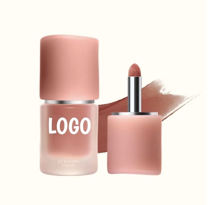 Custom bottle-style lip and cheek cream packaging with logo position