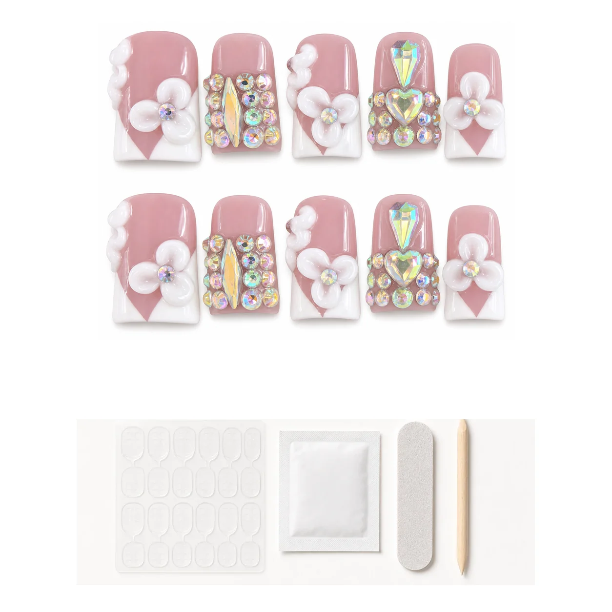 press-on-nails-pink-white-3d-flower-rhinestone-application-kit.webp