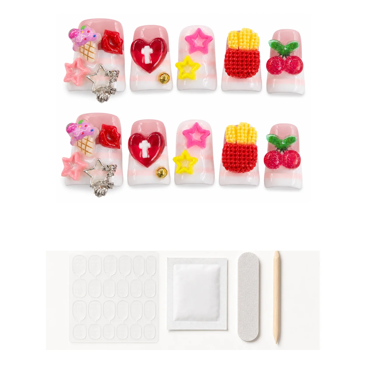 Application kit with glue and tools for Festival Candy Charm press-on nails