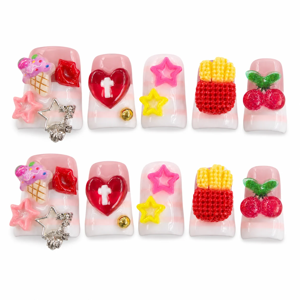 Festival Candy Charm press-on nails with candy icon charms