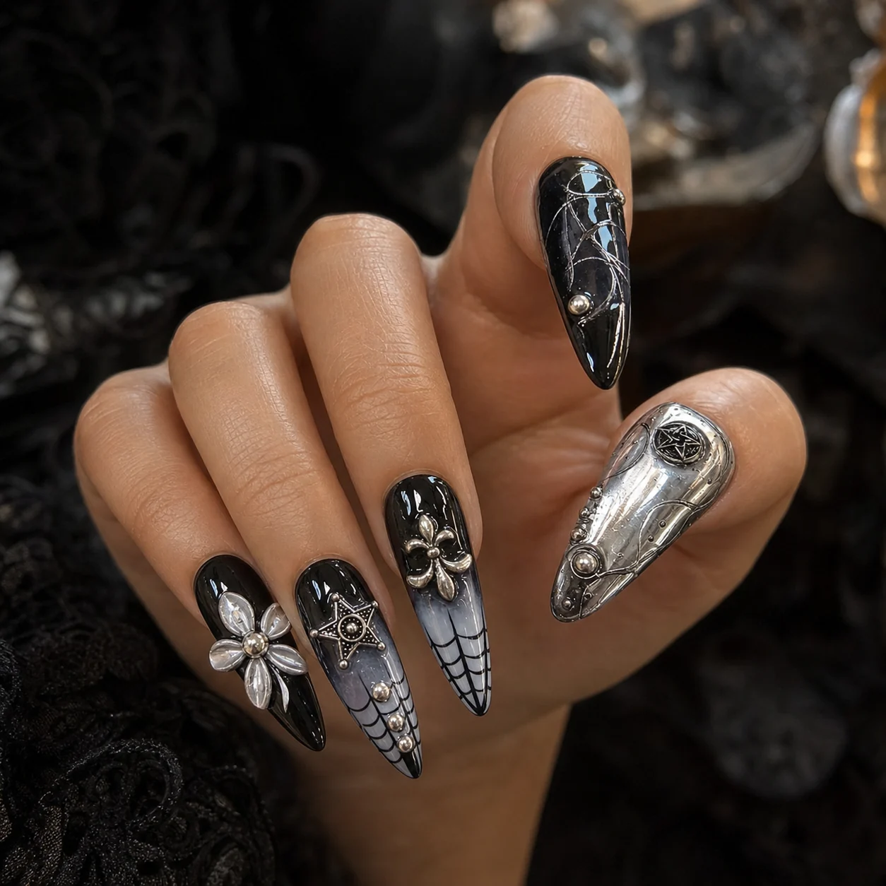 press-on-nails-black-silver-flower-spiderweb-hand-model.webp