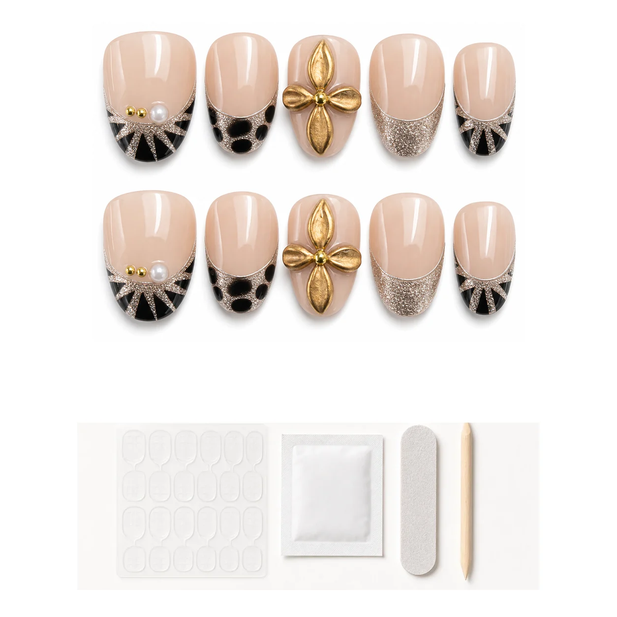 press-on-nails-nude-black-gold-flower-french-application-kit.webp