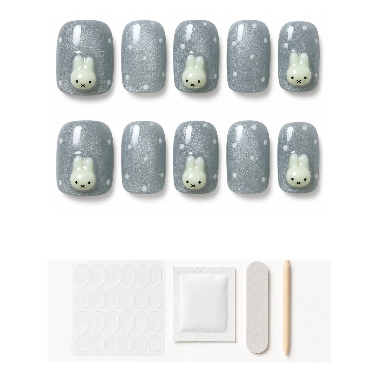 Application kit with glue and tools for Kawaii Blue Bear press-on nails