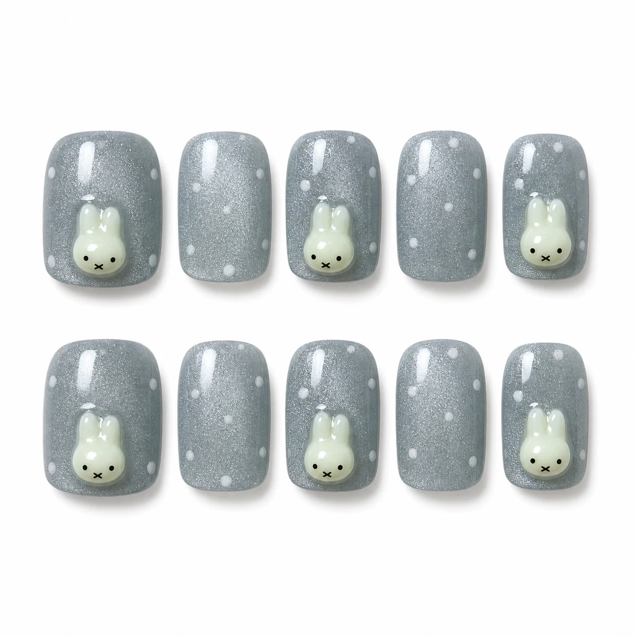 Kawaii Blue Bear press-on nails with white bear characters