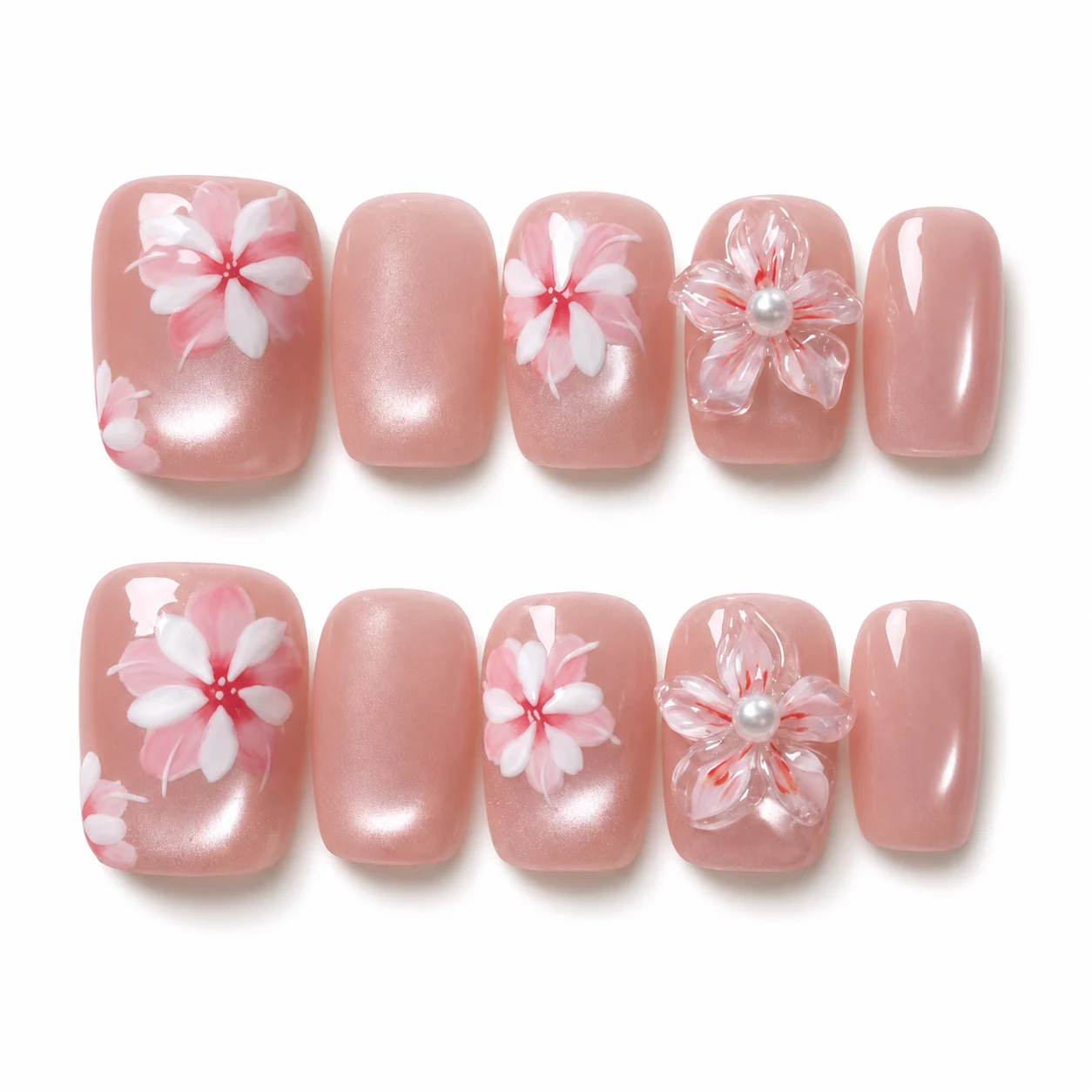Sweet Floral Bow press-on nails with floral bow relief