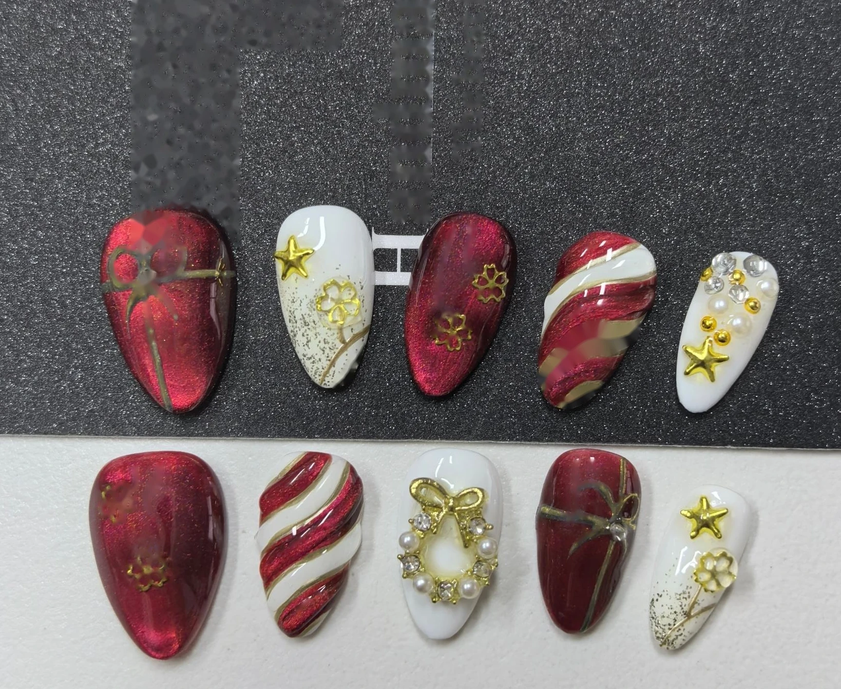 Christmas Candy Cane Red Press-On Nails design close-up