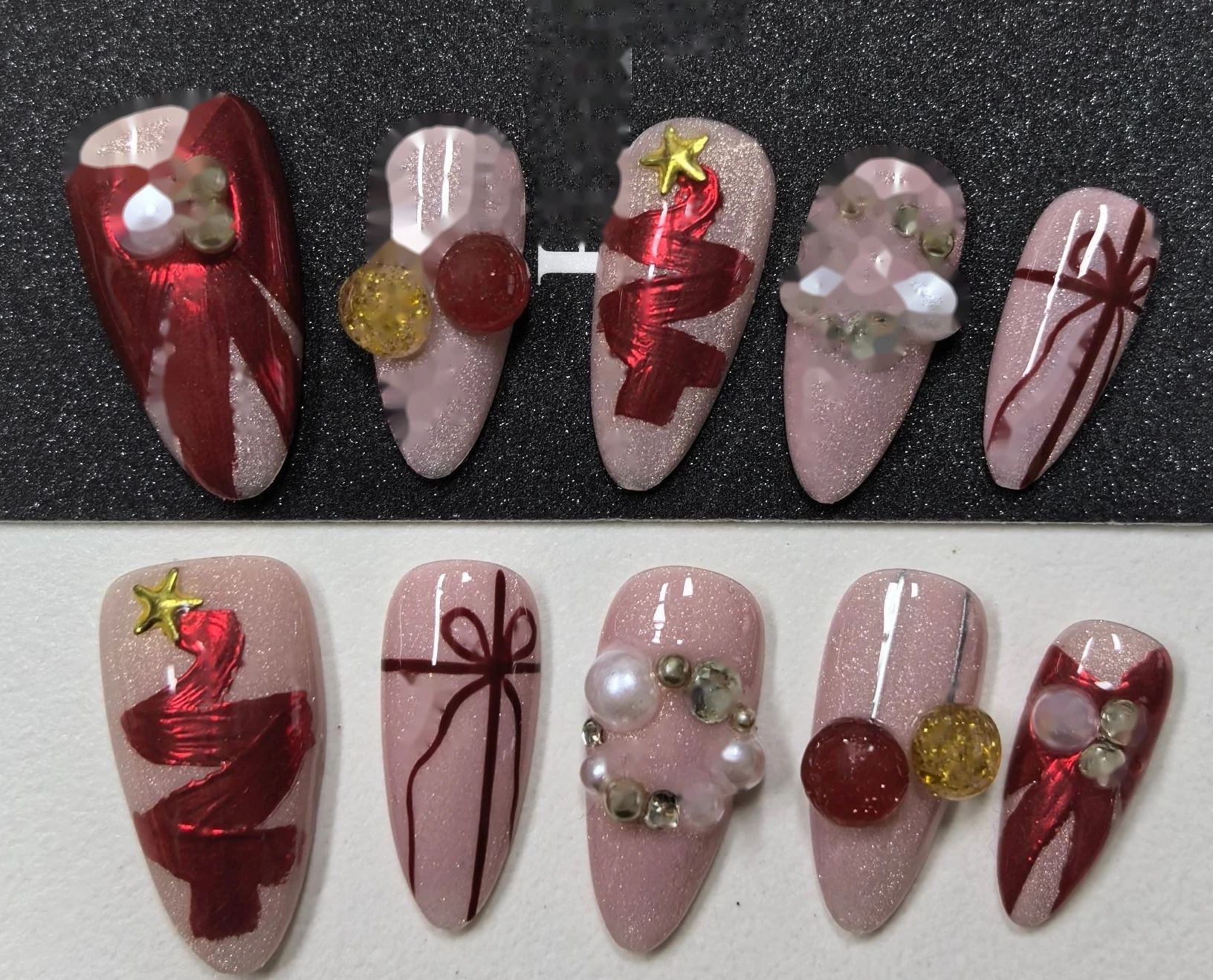 Christmas Gift Bow Pink Press-On Nails design close-up