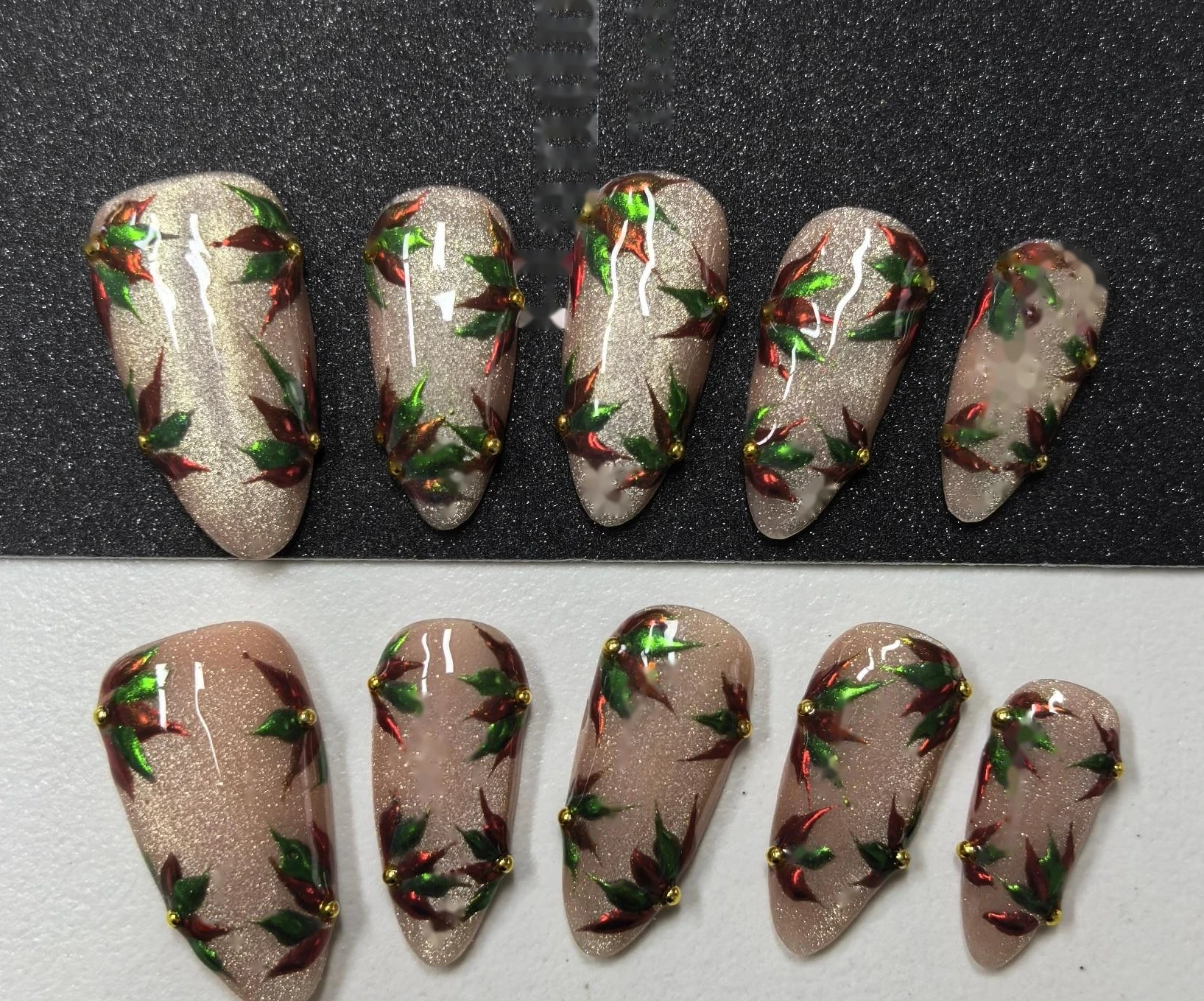 Christmas Holly Print Press-On Nails design close-up