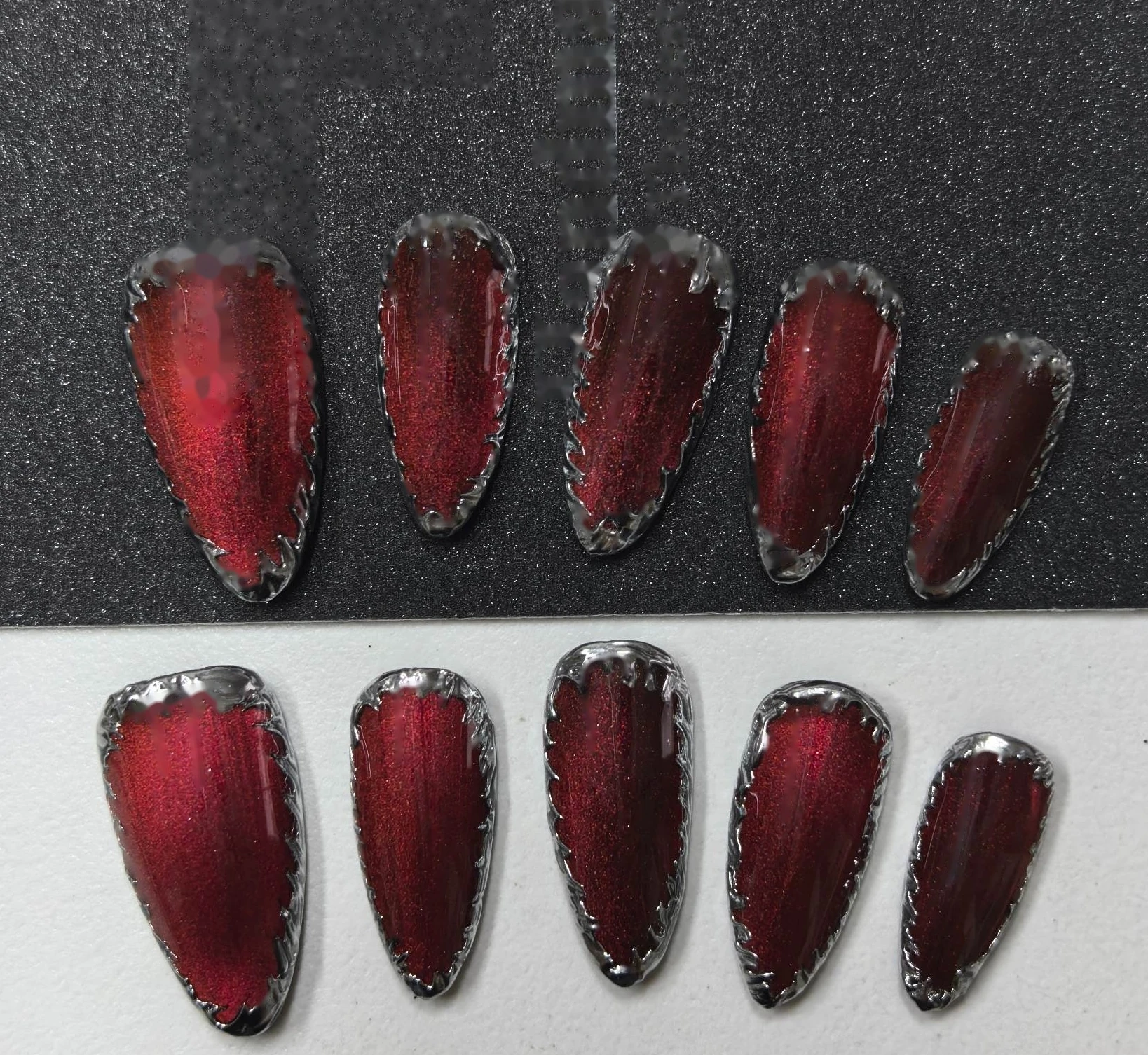Christmas Wine Red Glitter Press-On Nails design close-up