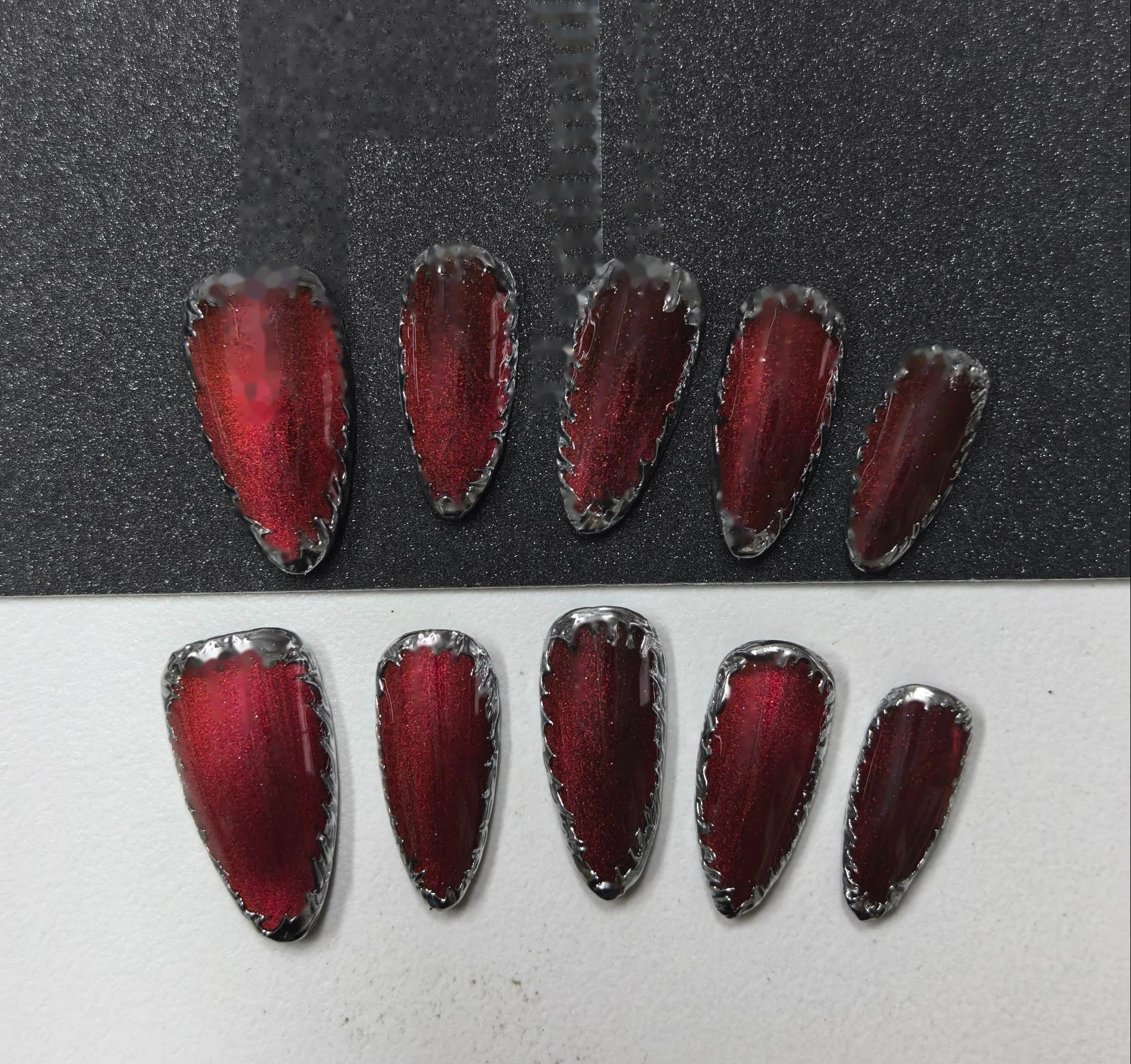 Christmas Wine Red Glitter Press-On Nails — wine-red ombre with a silver glitter fade at the tip